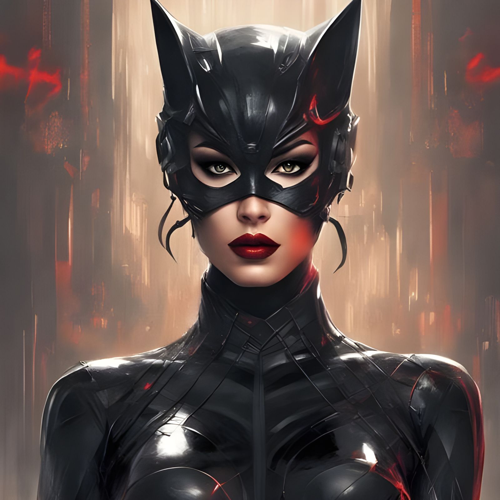 Futuristic Persian Catwoman Portrait in Gothic Style