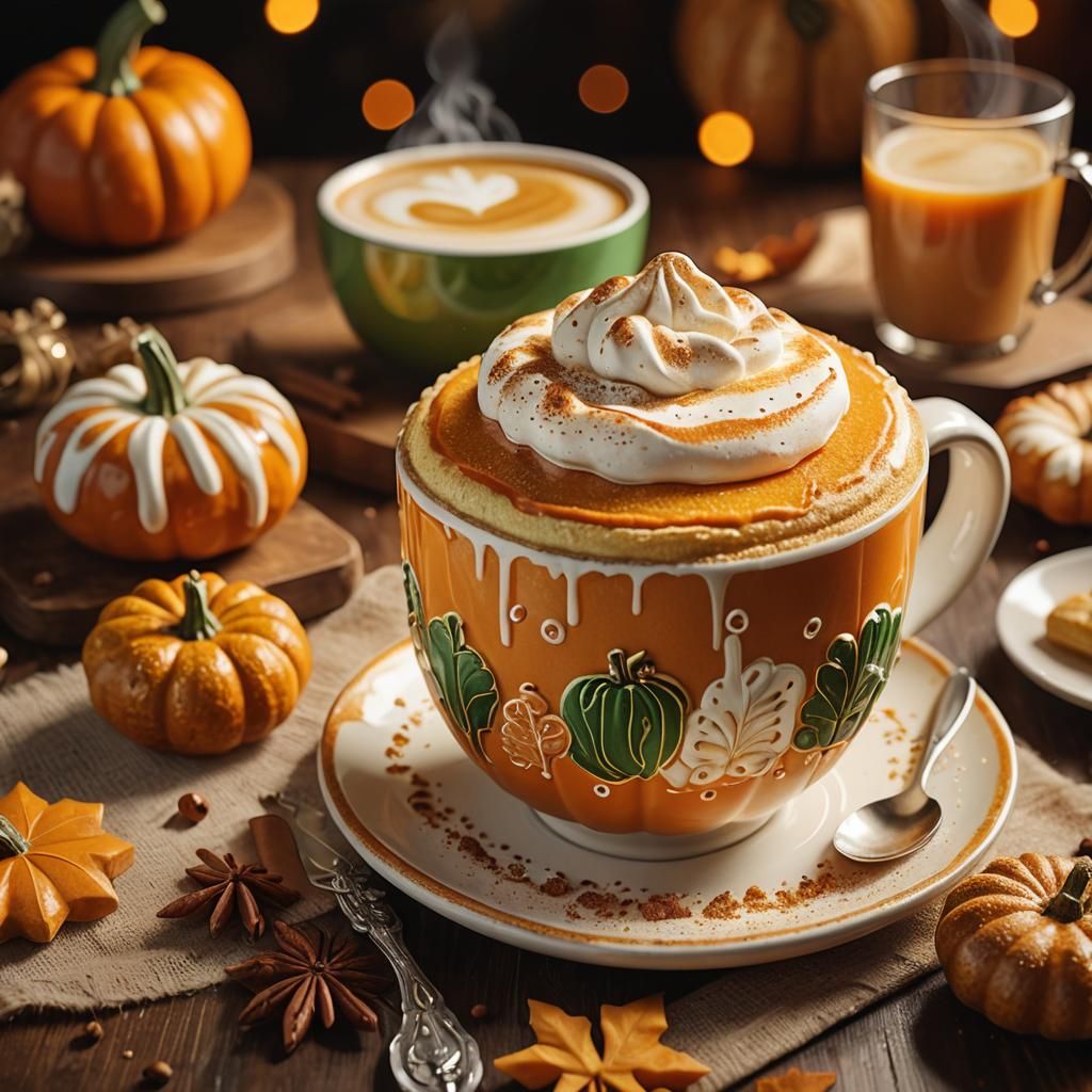 Cozy Pumpkin Latte with Danish in Dark Academia Style