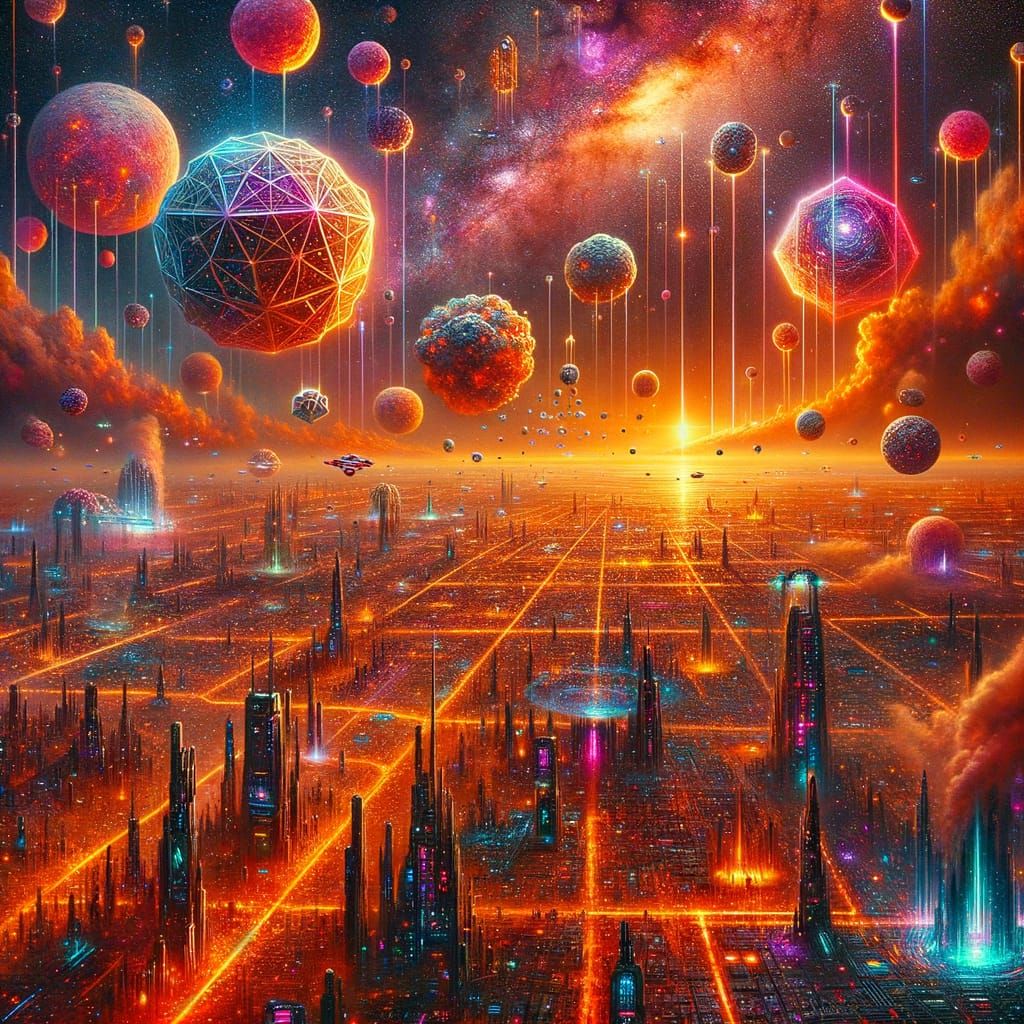 Sci-Fi Cityscape Under an Orange Sky