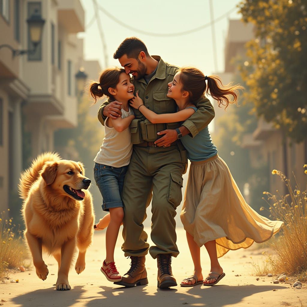 Soldier Returning Home to Loving Family in Warm Embrace