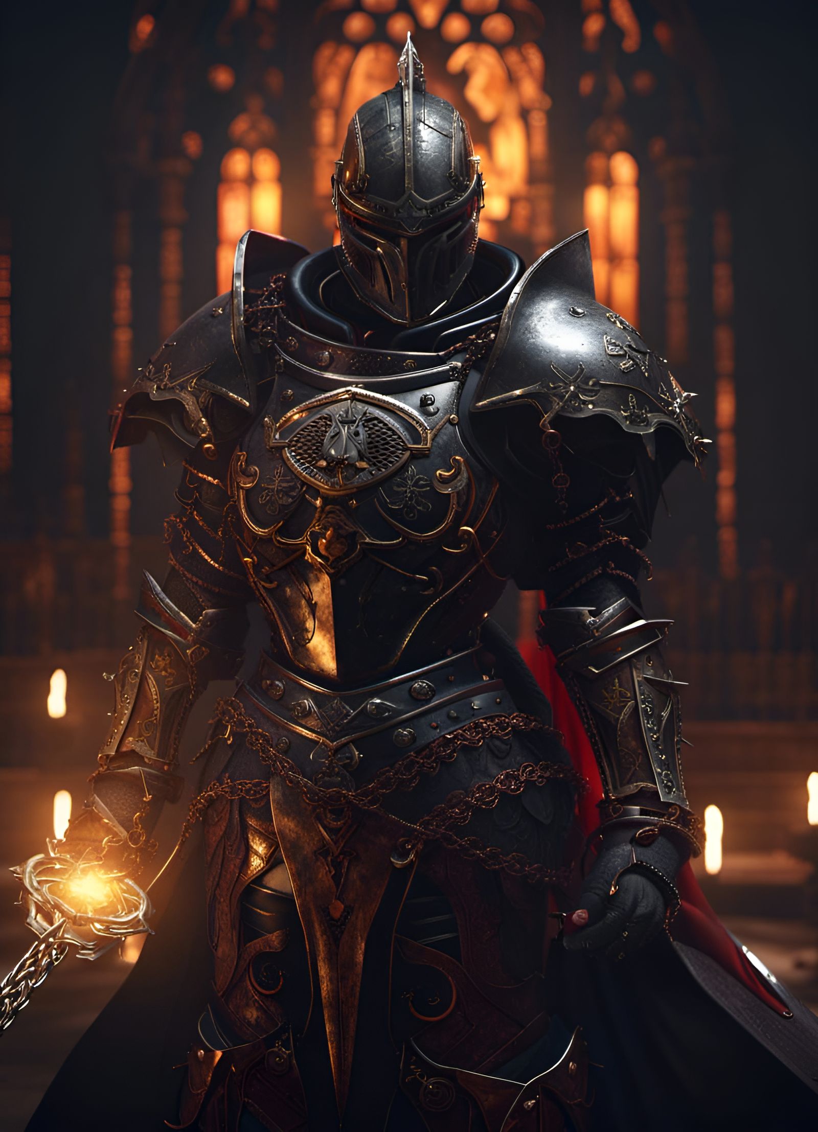 Gothic Knight in Black Plate Armor