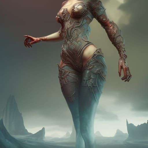 Four-Armed Woman in Detailed Matte Painting Style