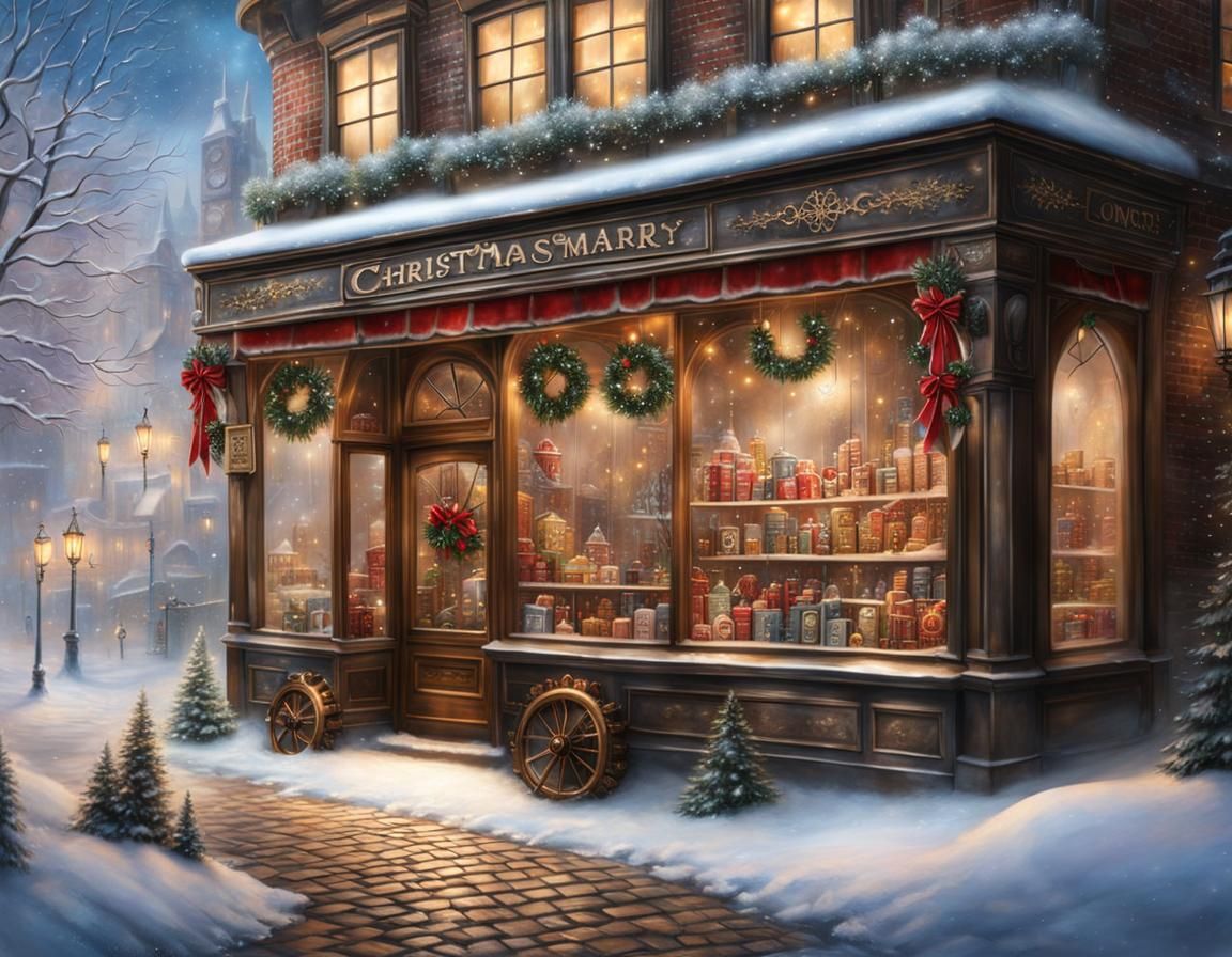 Christmas Storefront Photo Board in Steampunk Style