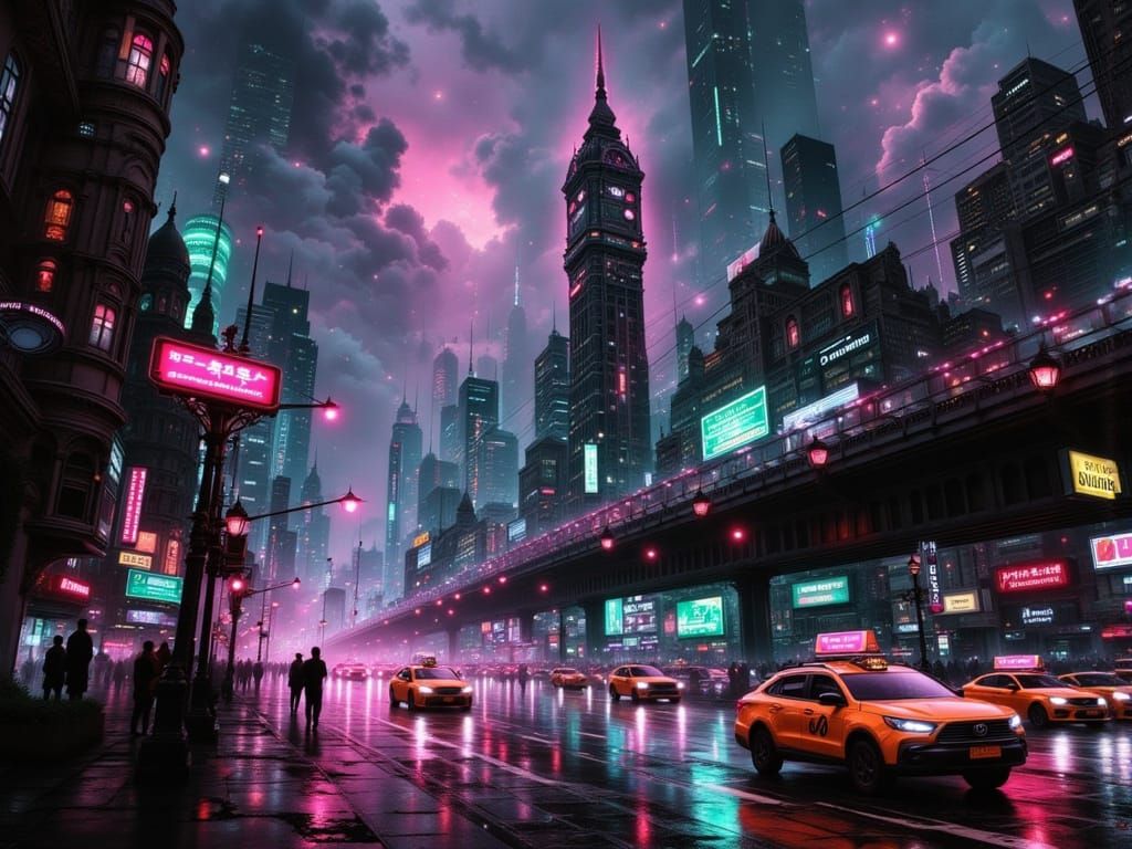 Fantasy Sci-Fi Metropolis with Neon Lights
