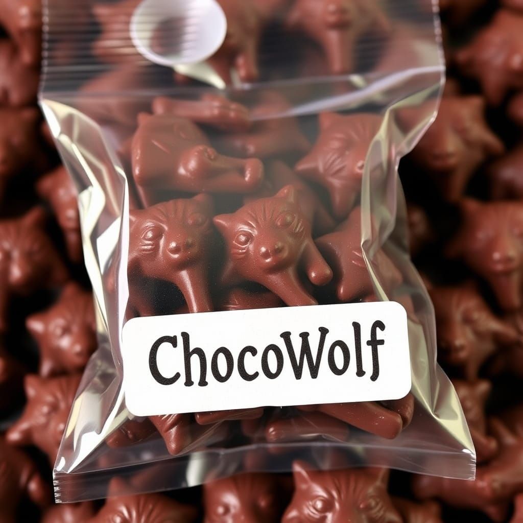 Little chocolate werewolves in a package with the label "Cho...