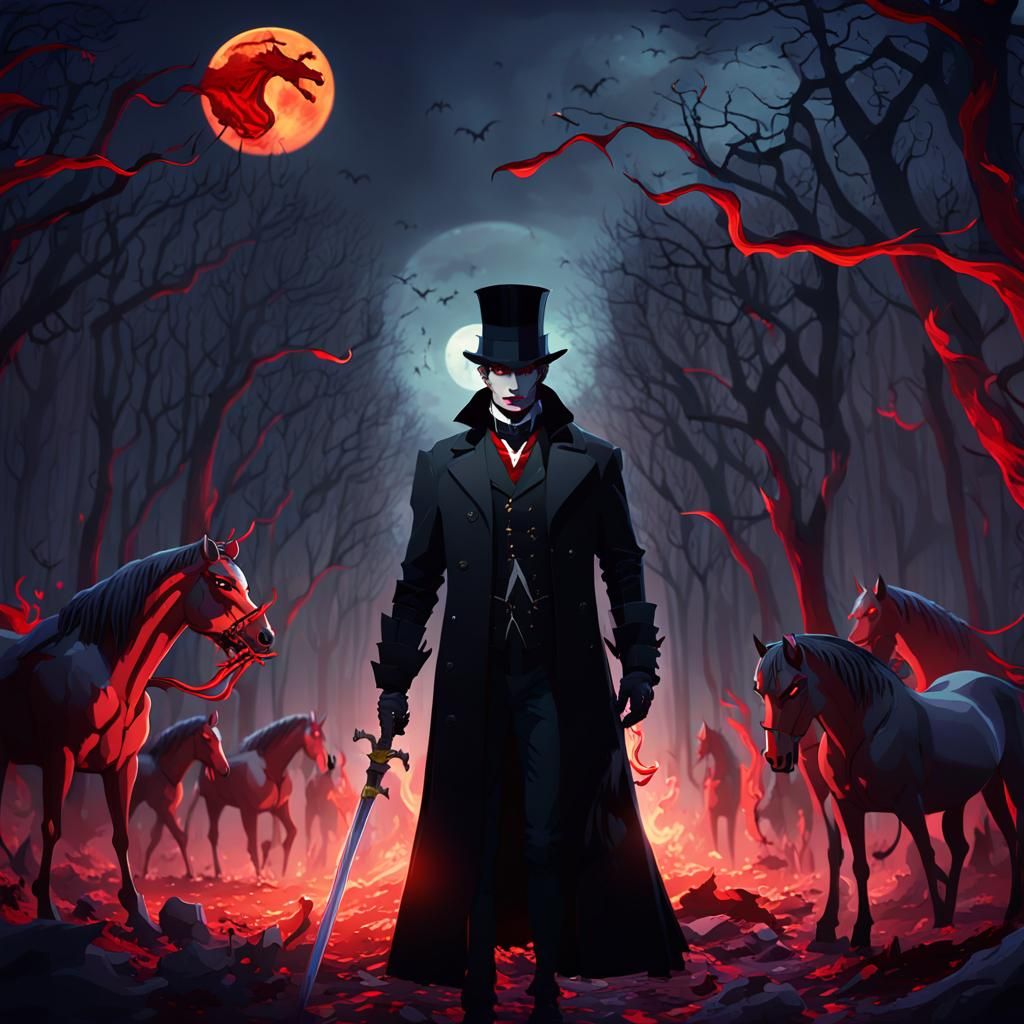 Gothic Vampire in Dark Forest, Anime-Inspired 3D Art