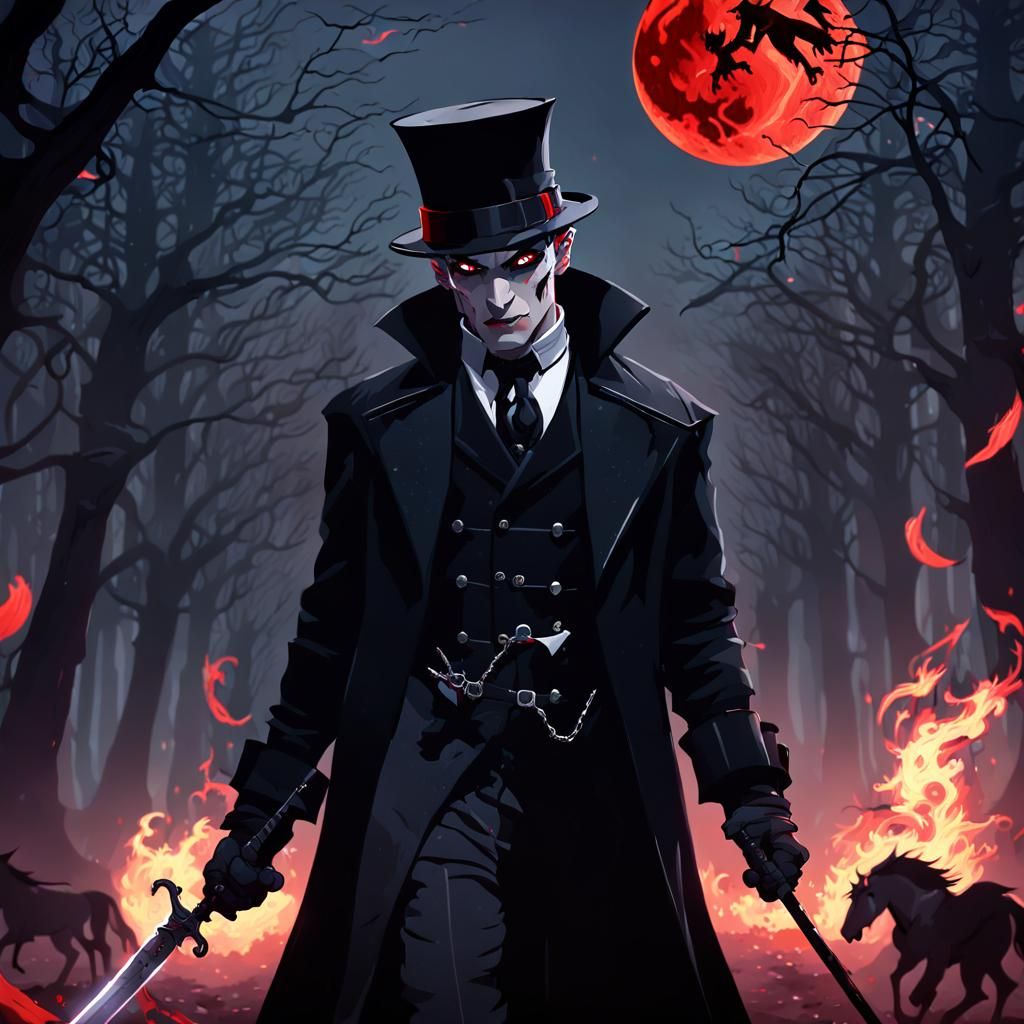 Gothic Vampire Confrontation in Dark Fantasy Anime Art