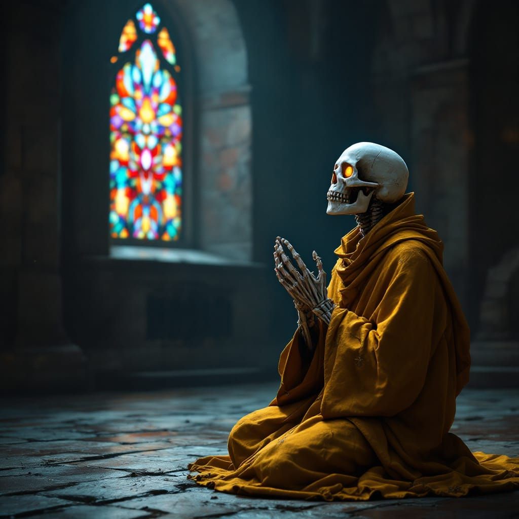 Skeleton Monk's Midnight Prayer: A Hyperrealistic Monastery ...