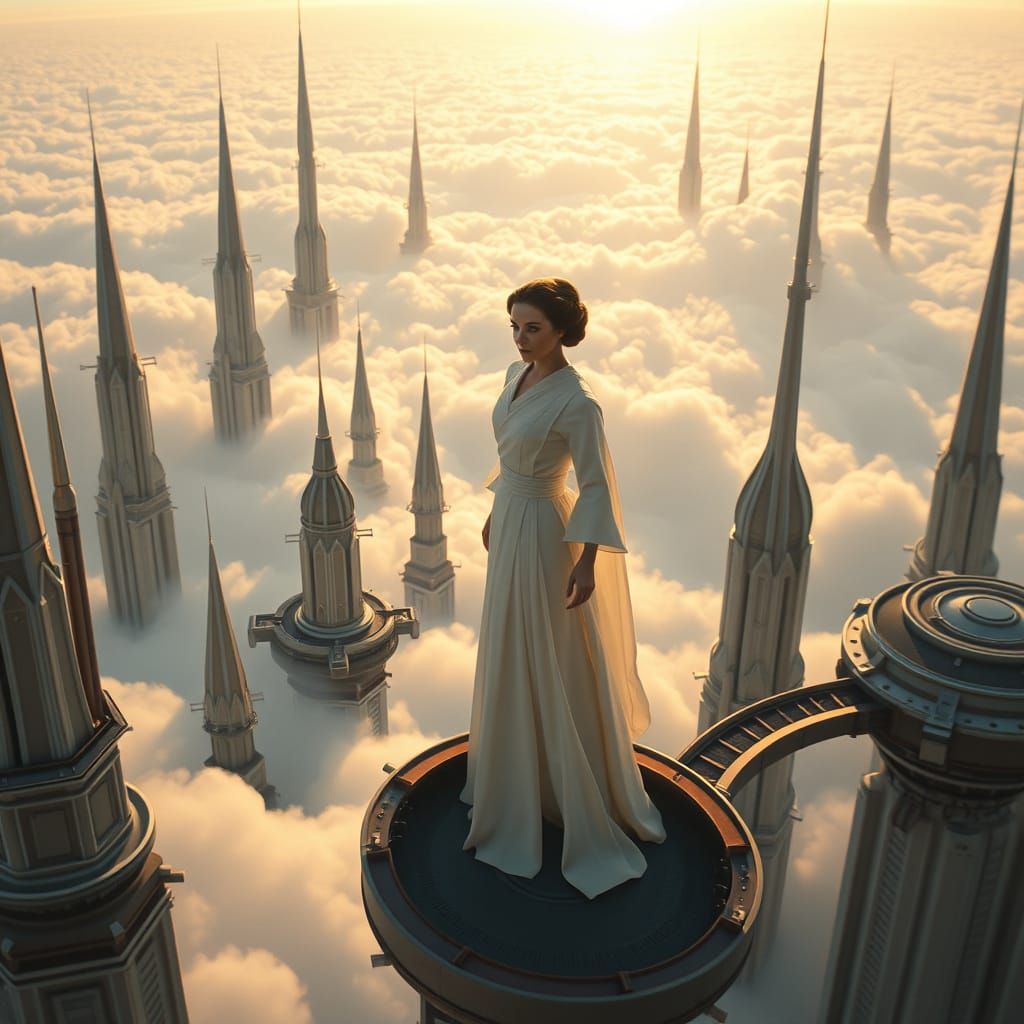 Heroic Princess Leia on Cloud City's Azure Catwalks