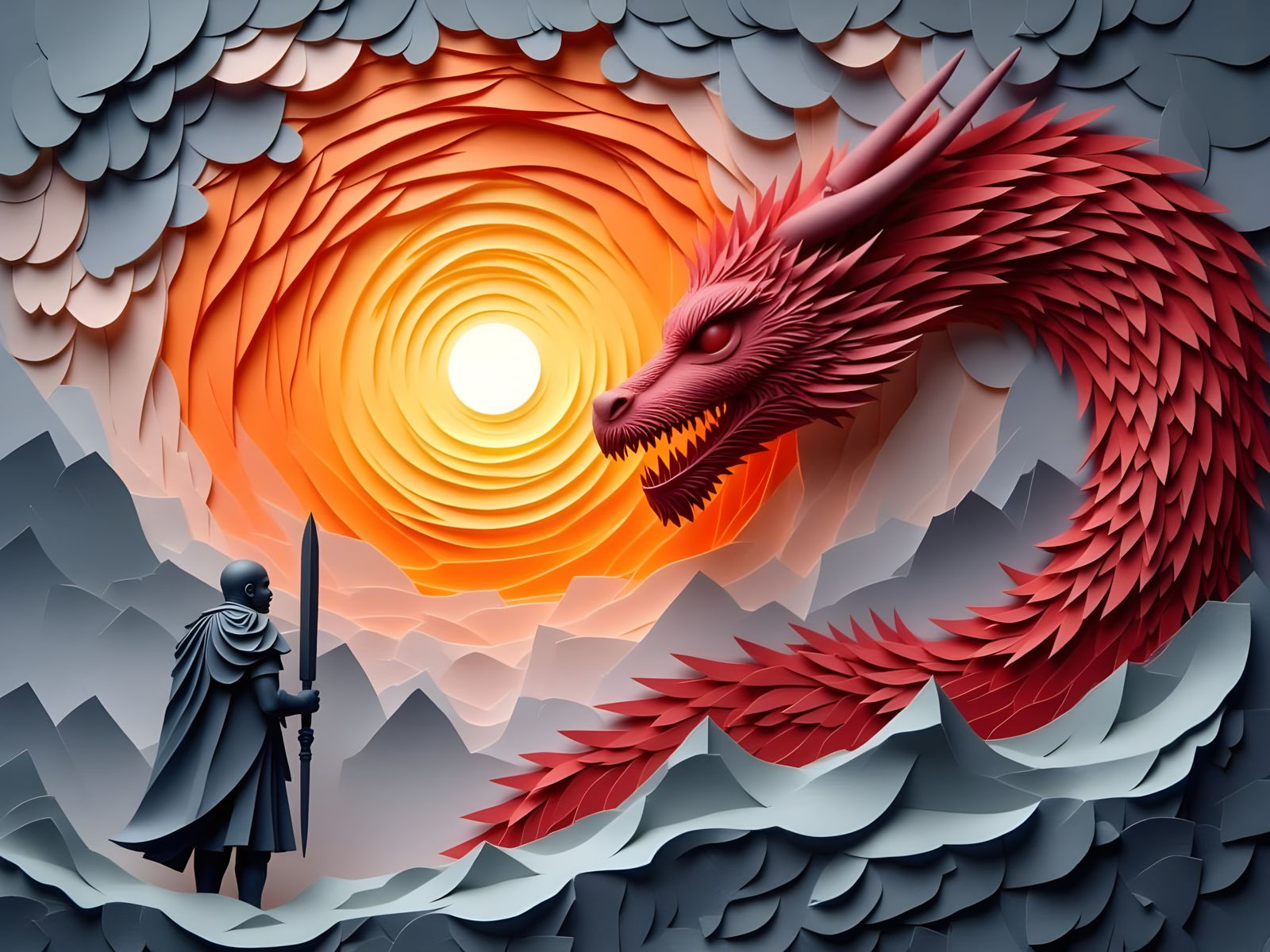 <lora:Paper Mosaic:1.0> Cute paper art of an epic fantasy sc...