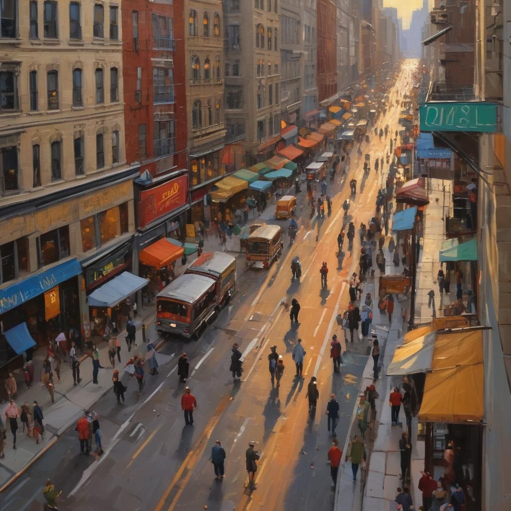Bustling Cityscape in Neo-Impressionist Style