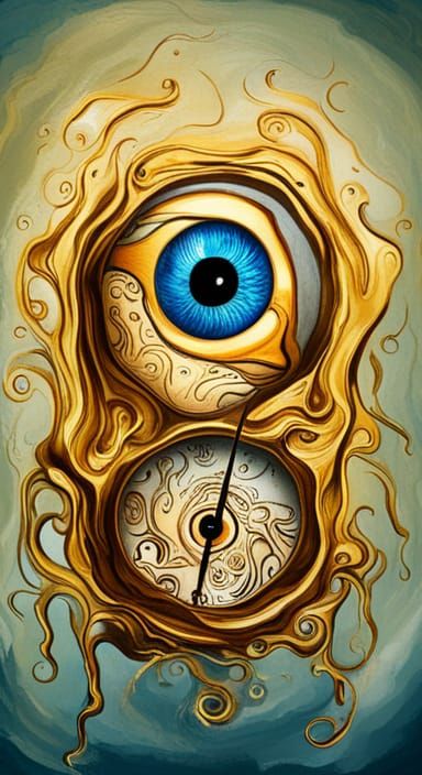Surreal Evil Eye Melting Clock in Dali Style