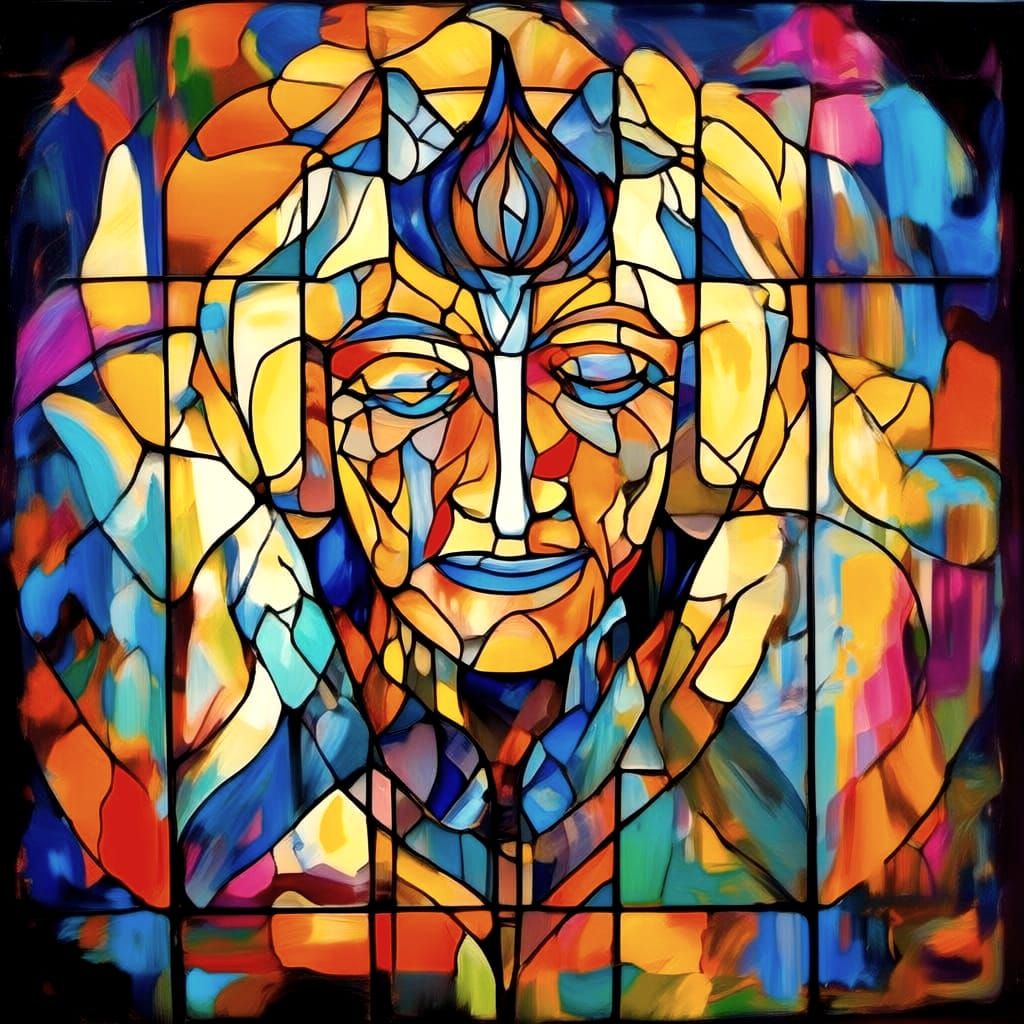 Abstract Spiritual Contemplation in Stained Glass Style
