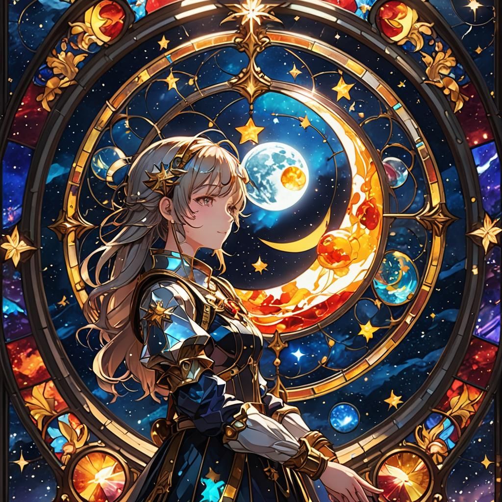 Stained Glass Window to Space in Anime Style