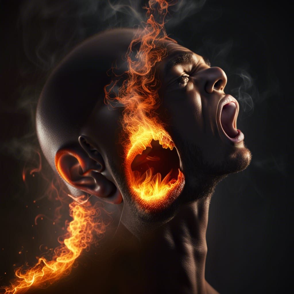 Photorealistic Man Breathing Fire in 4K