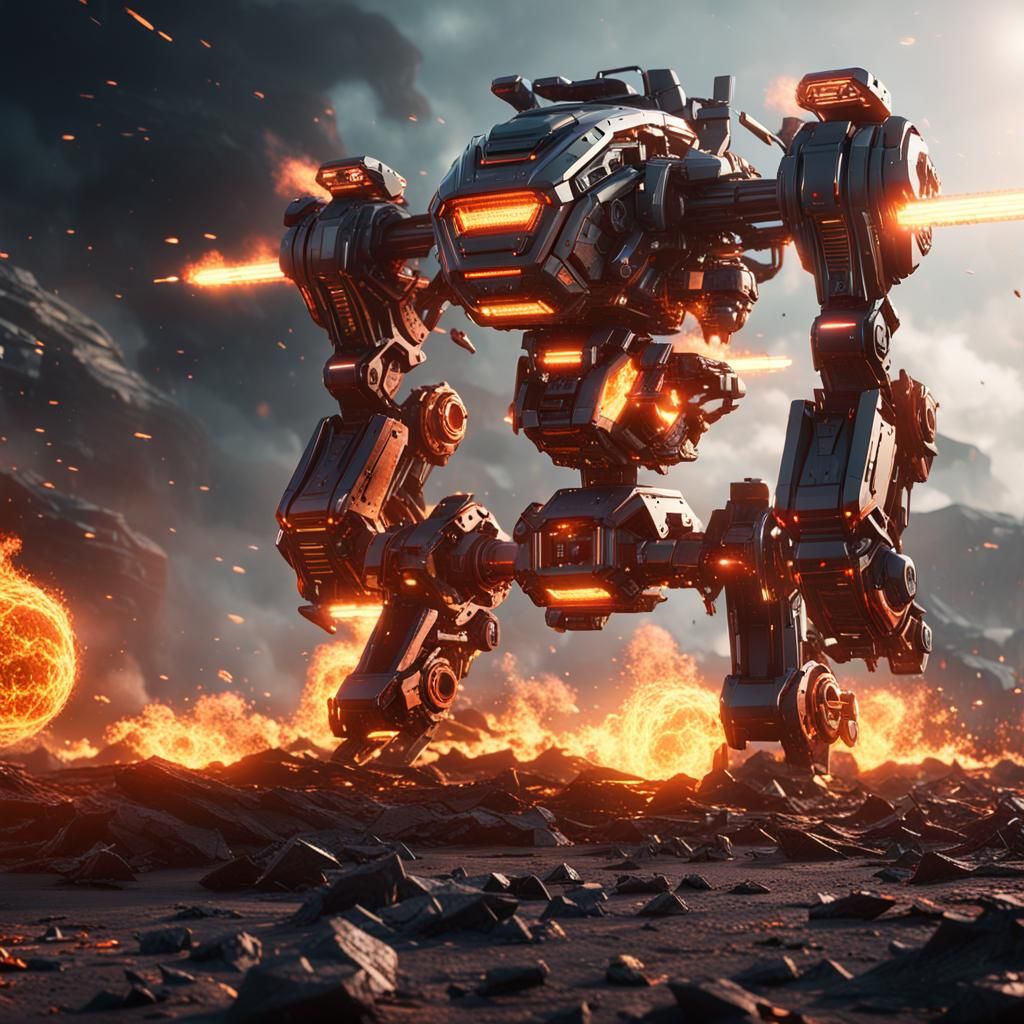 Futuristic Sci-Fi Mech in Fiery Cinematic Render