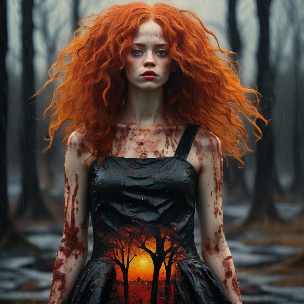 Bacon Dress Princess in Dystopian Klimt-Inspired Landscape