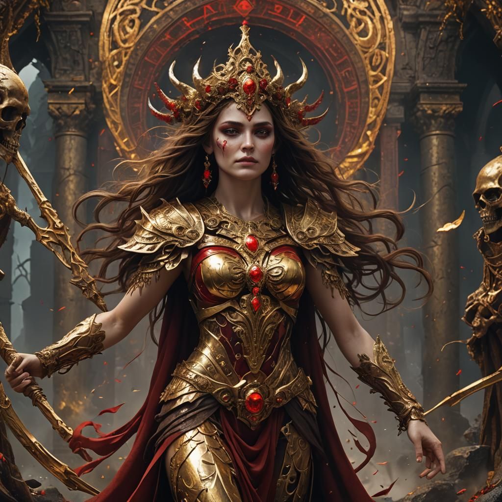 Goddess of Death in Gold and Red, Matte Painting
