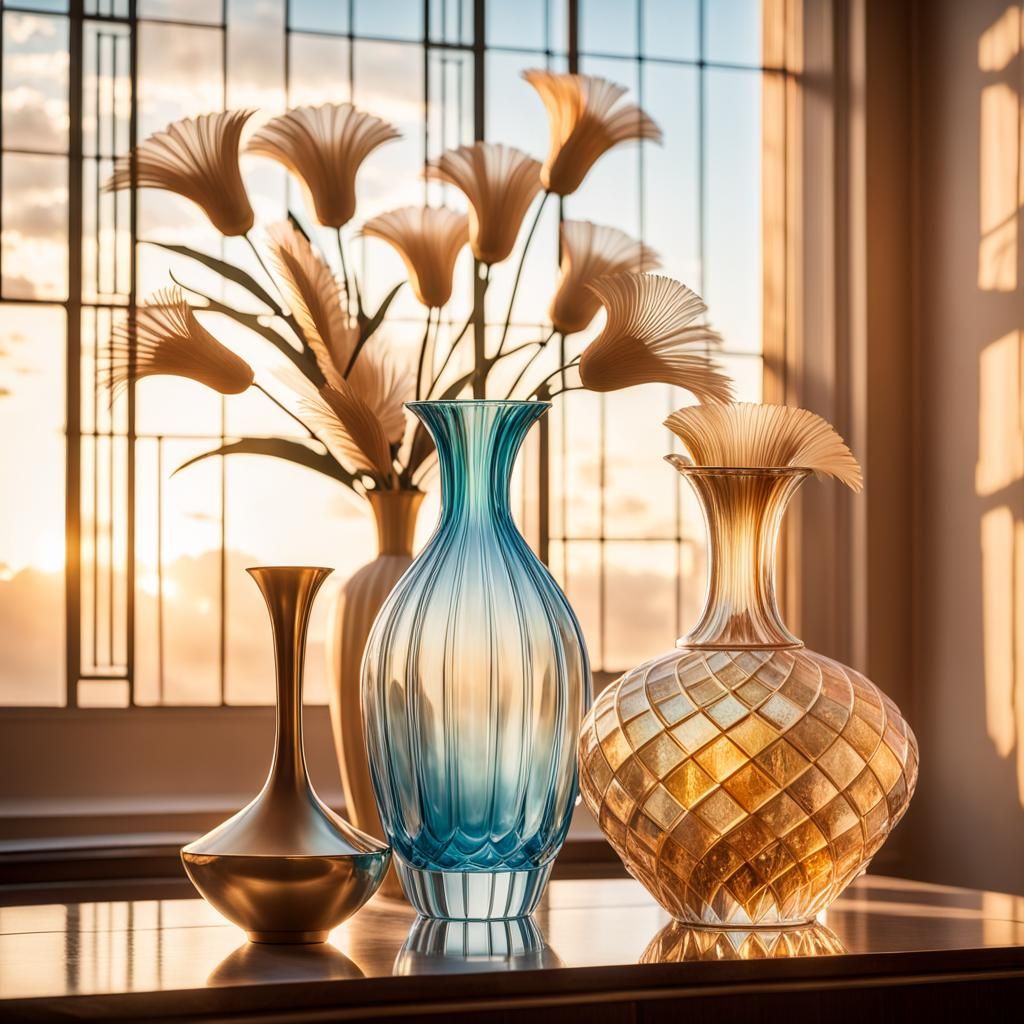 Art Deco Glass Vase in Soft Golden Light