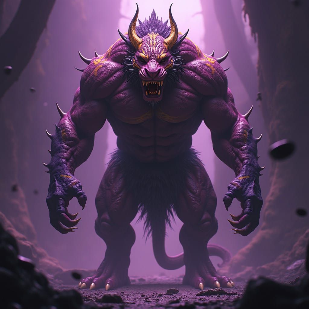 Towering Demon with Tiger's Regal Head, Dark Fantasy Concept...