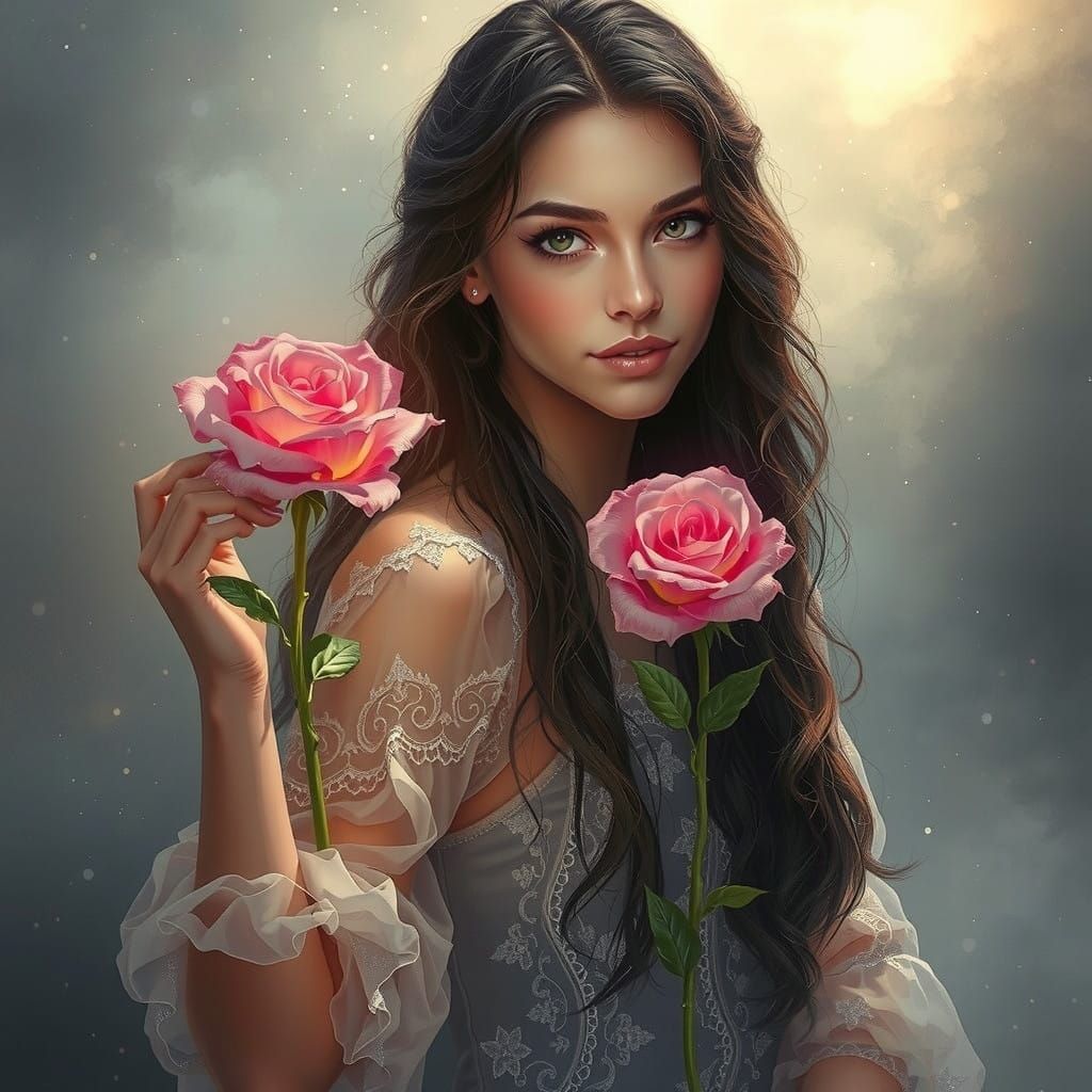 Ethereal Romanticism: Delicate Lady in Whimsical Garden