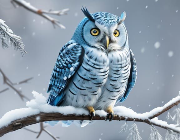 Vibrant Cartoon Owl in Winter Wonderland