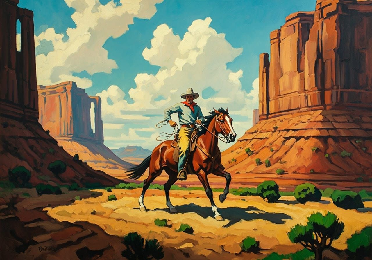 Cowboy Canyon Ride: Abstract Oil Painting