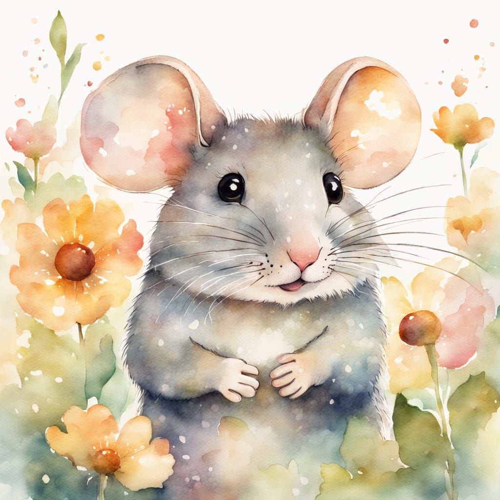 Whimsical Mouse Holds Thank You Sign in Watercolor Style