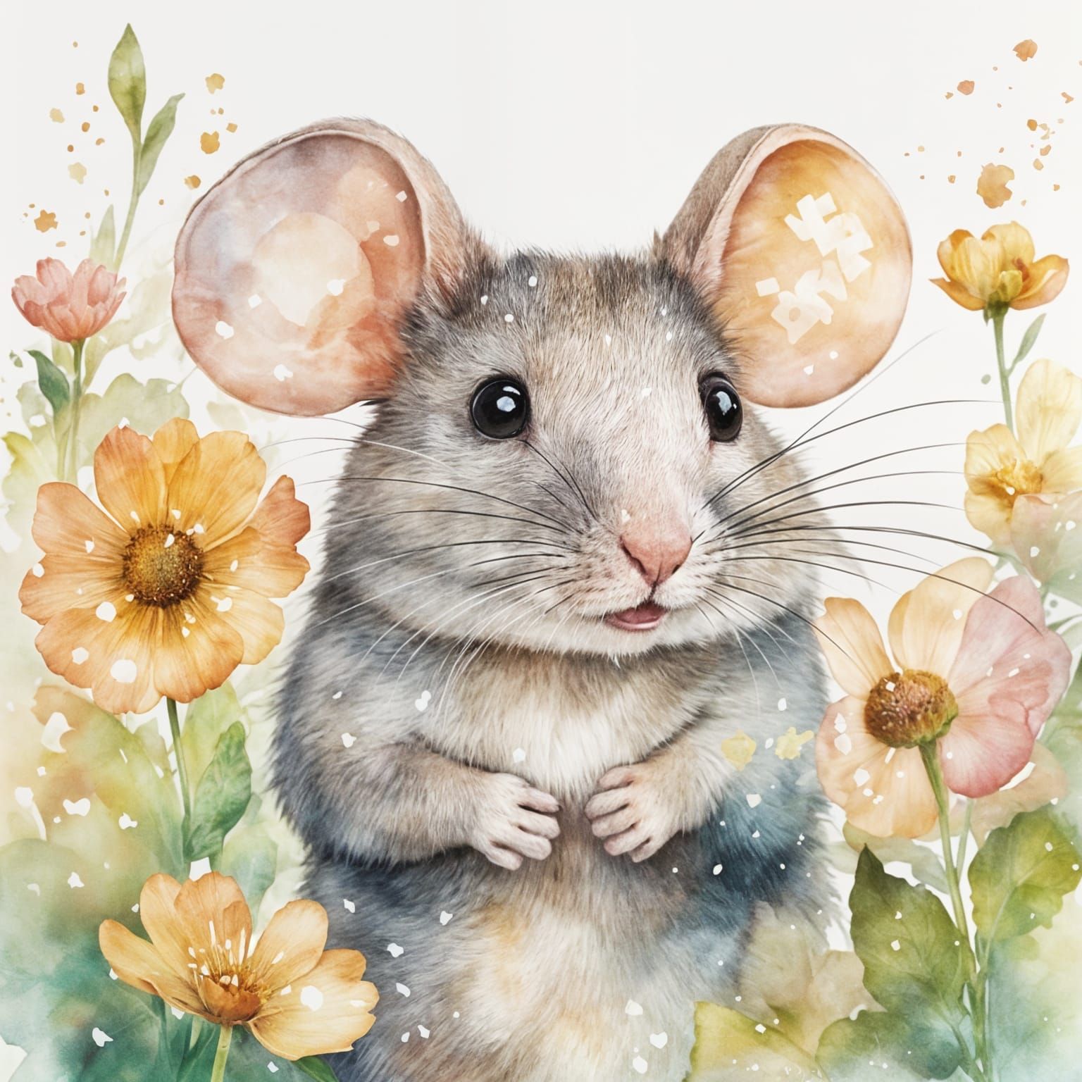 Whimsical Mouse Holds Thank You Sign in Watercolor Style