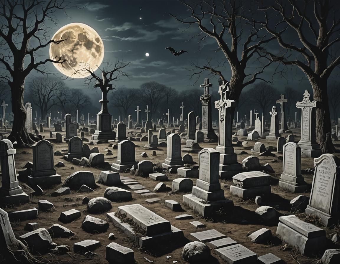 Hyperrealistic Moonlight Graveyard Rites