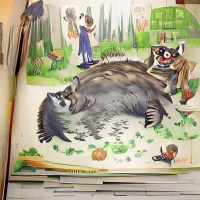 Charming Storybook Illustration of a Big Raccoon