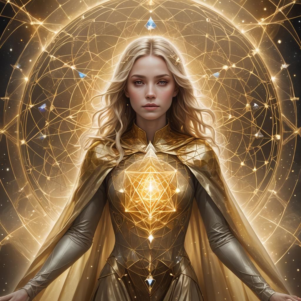 Blond Woman with Golden Cape and Sacred Geometry