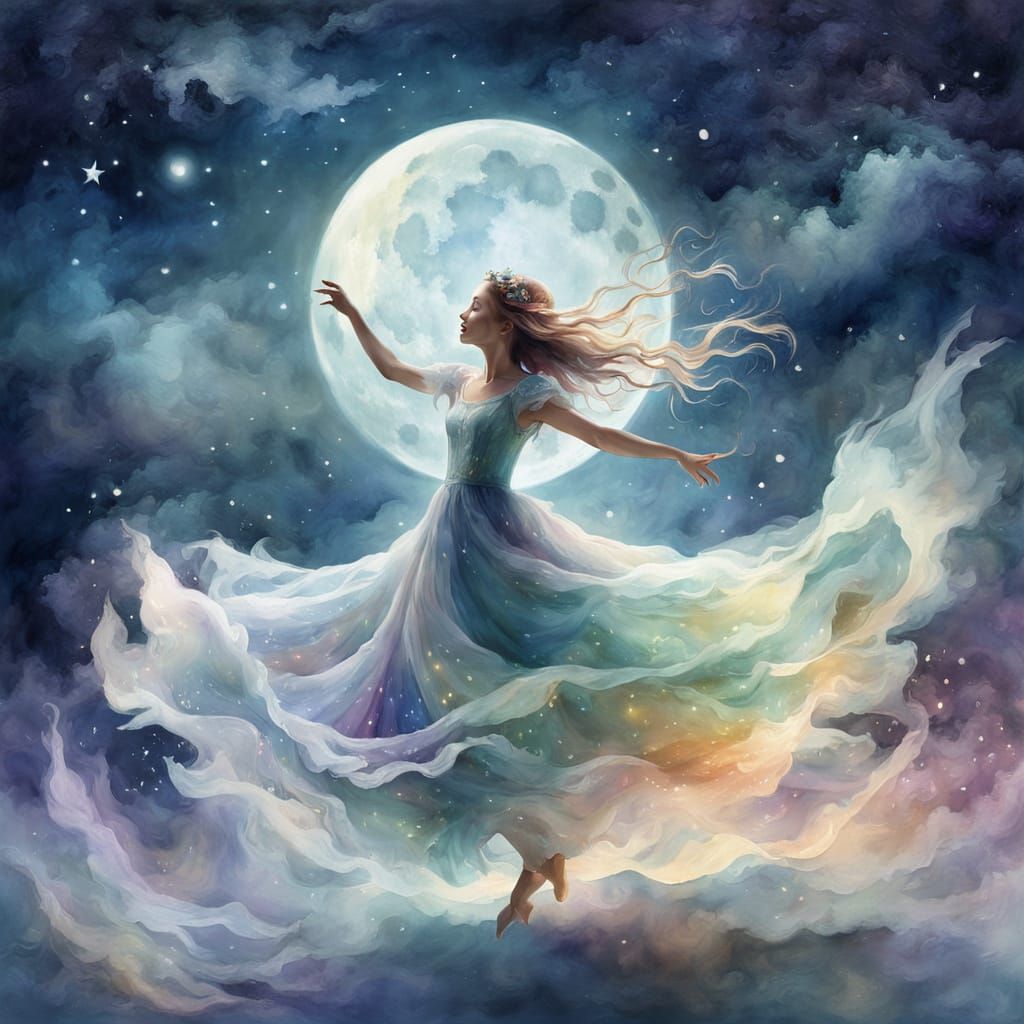 Enchanting Moonlit Dance in Watercolor Style