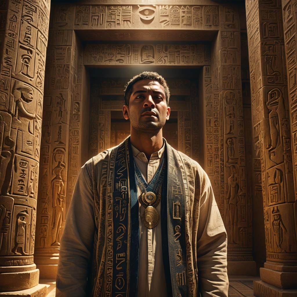 Hyperrealistic Ra in Ancient Egyptian Temple
