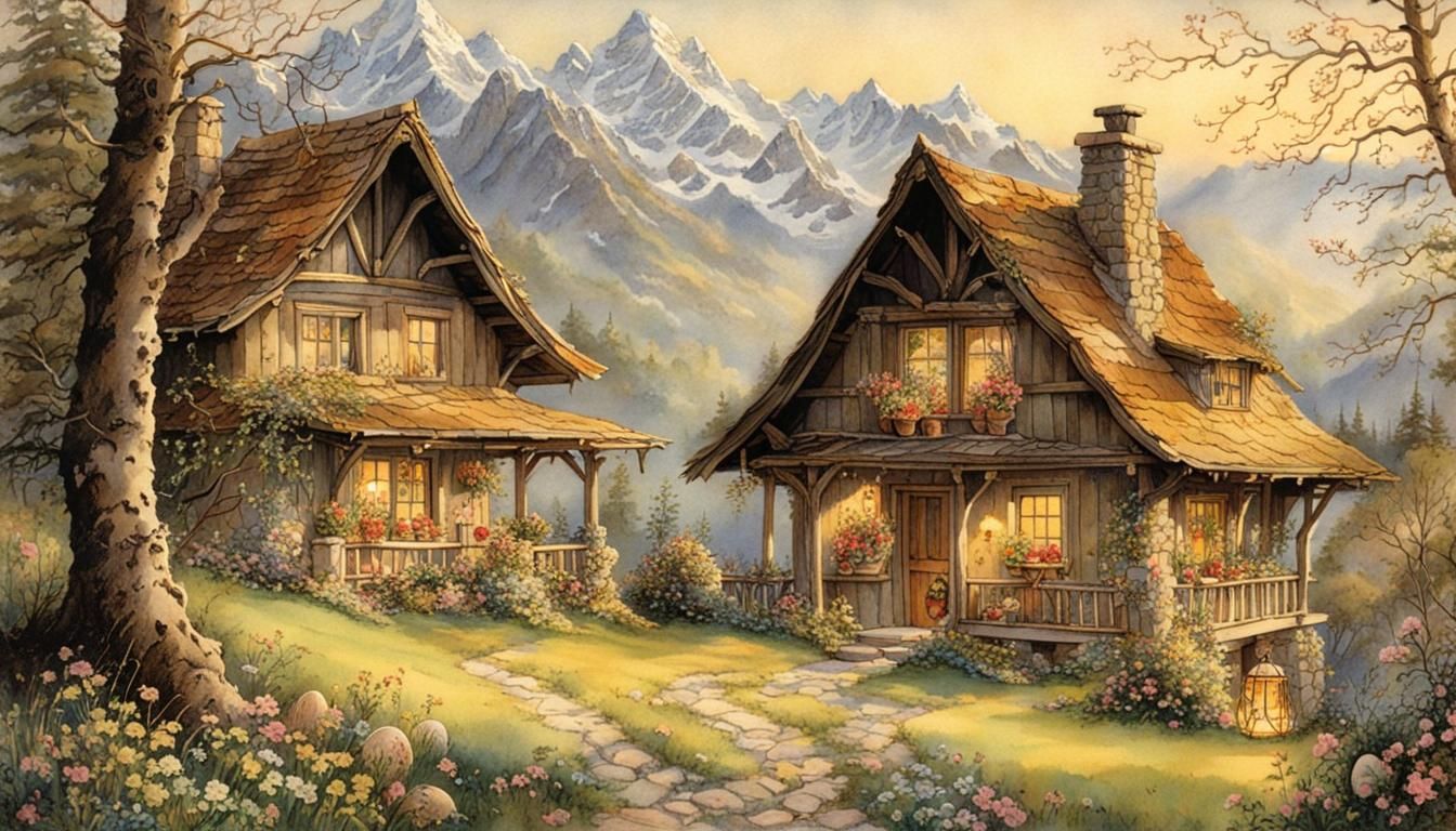 Mountain Cabin in Easter Fantasy Style