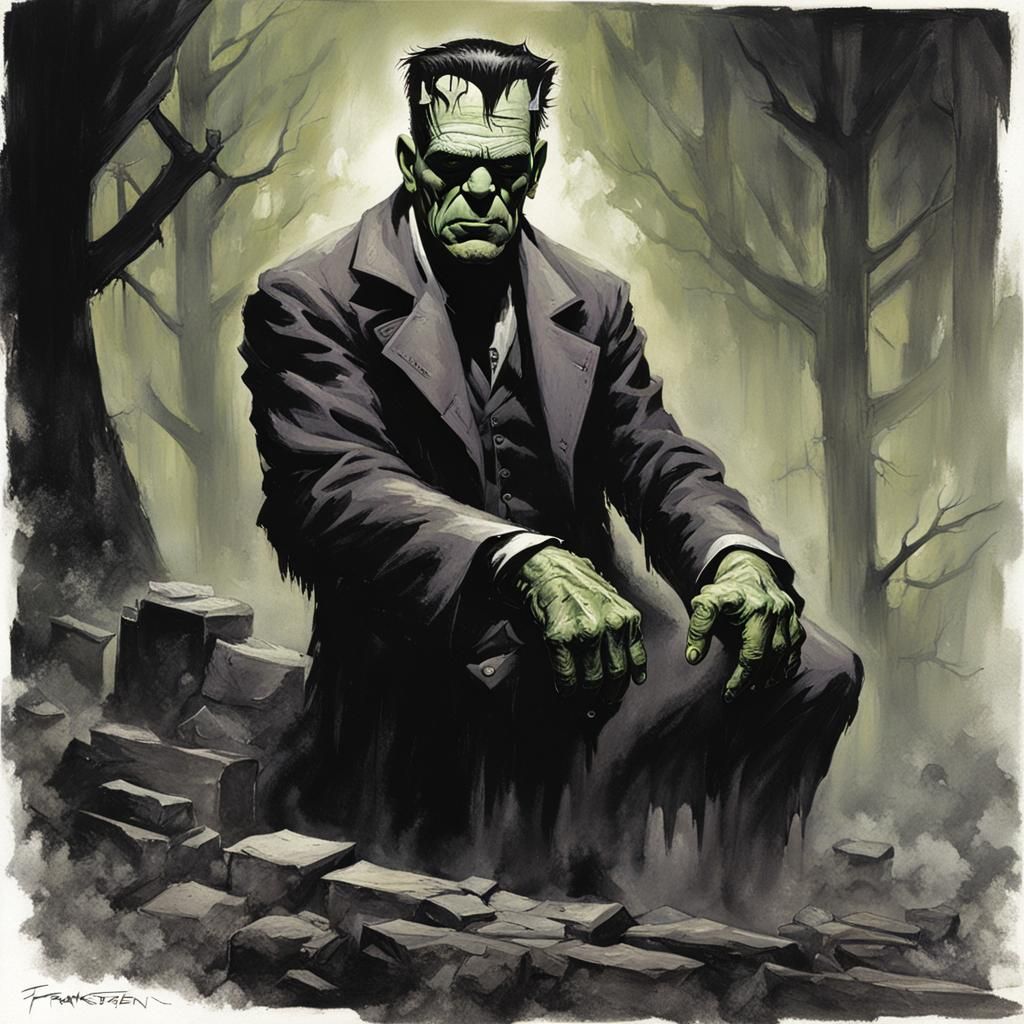 Sinister Frankenstein Portrait in Dark Fantasy Style