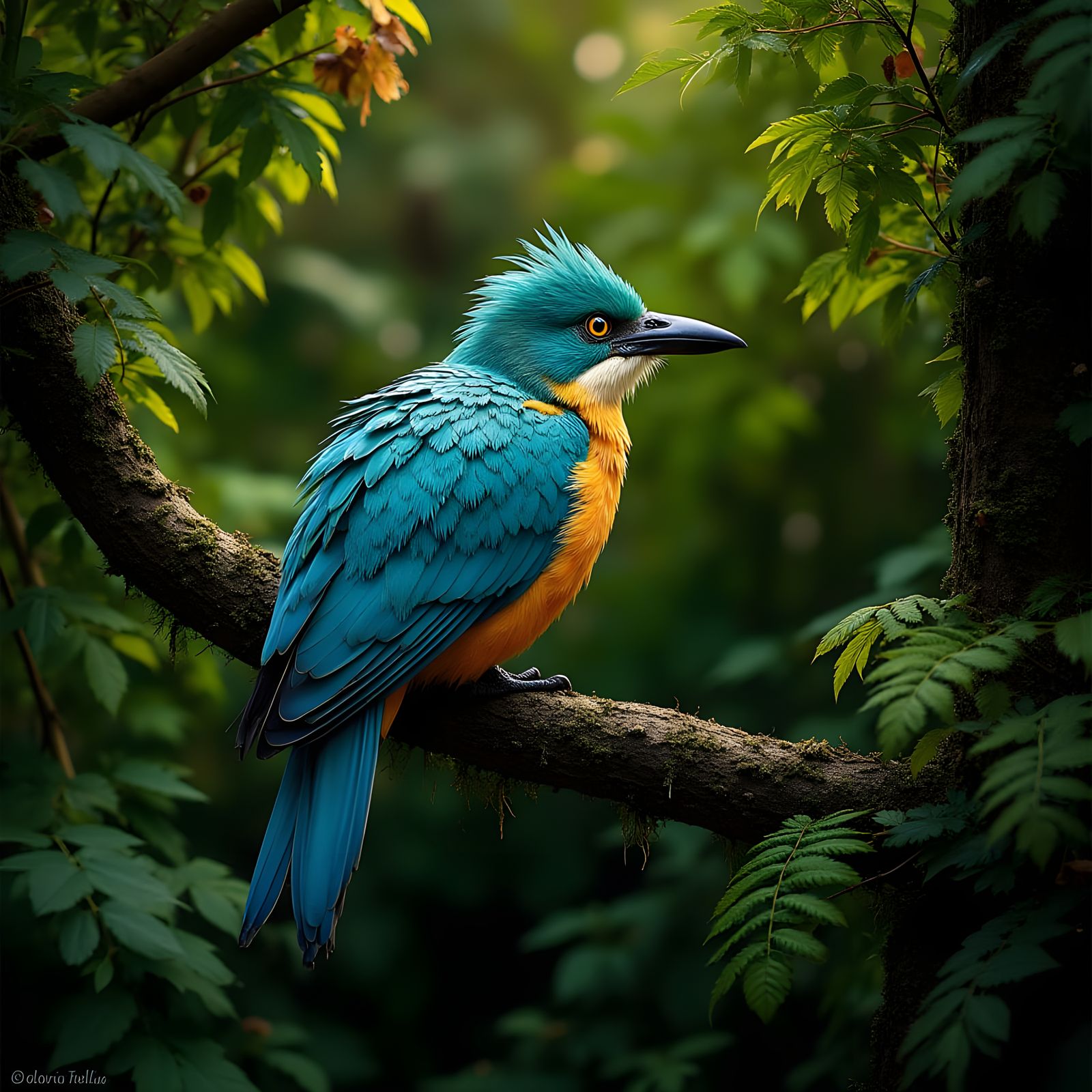 Photorealistic Turquoise Bird in Jungle Setting