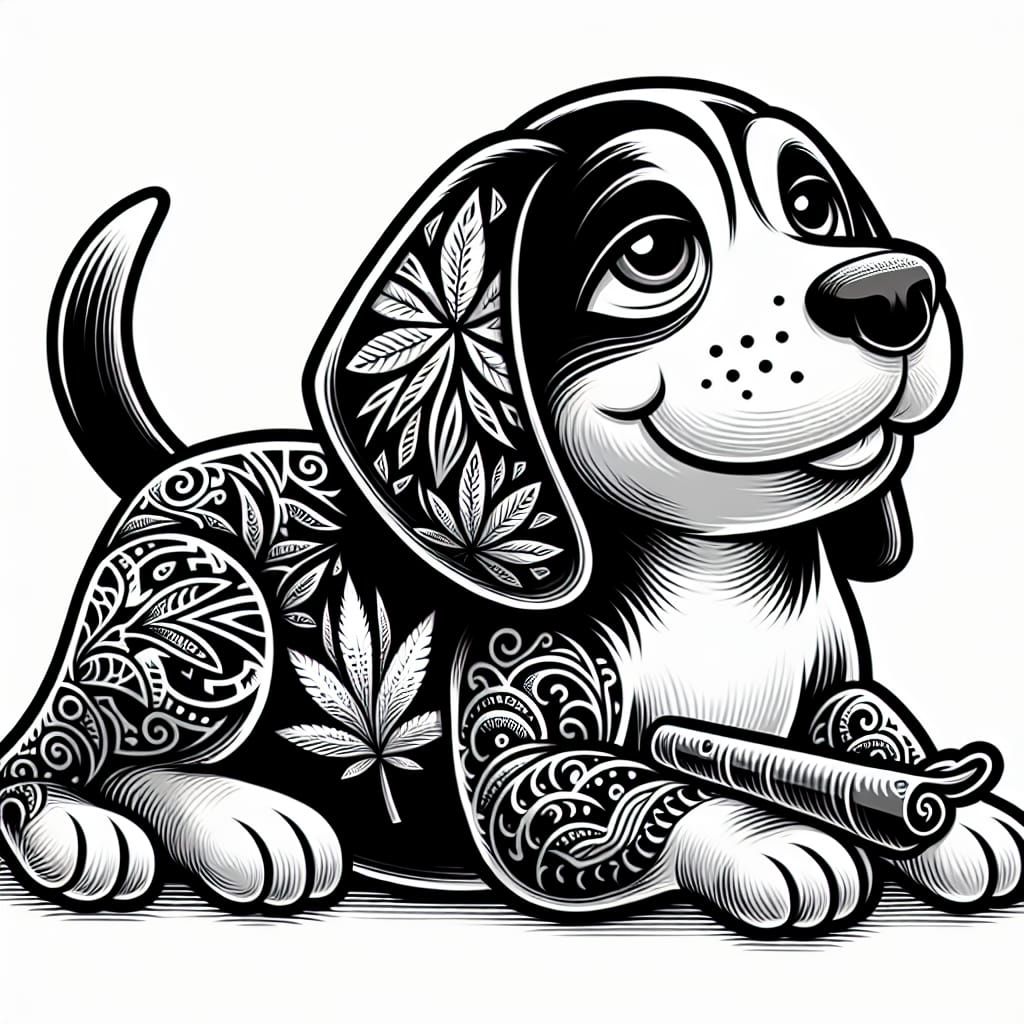 Cartoon Beagle with Tattoos Smoking