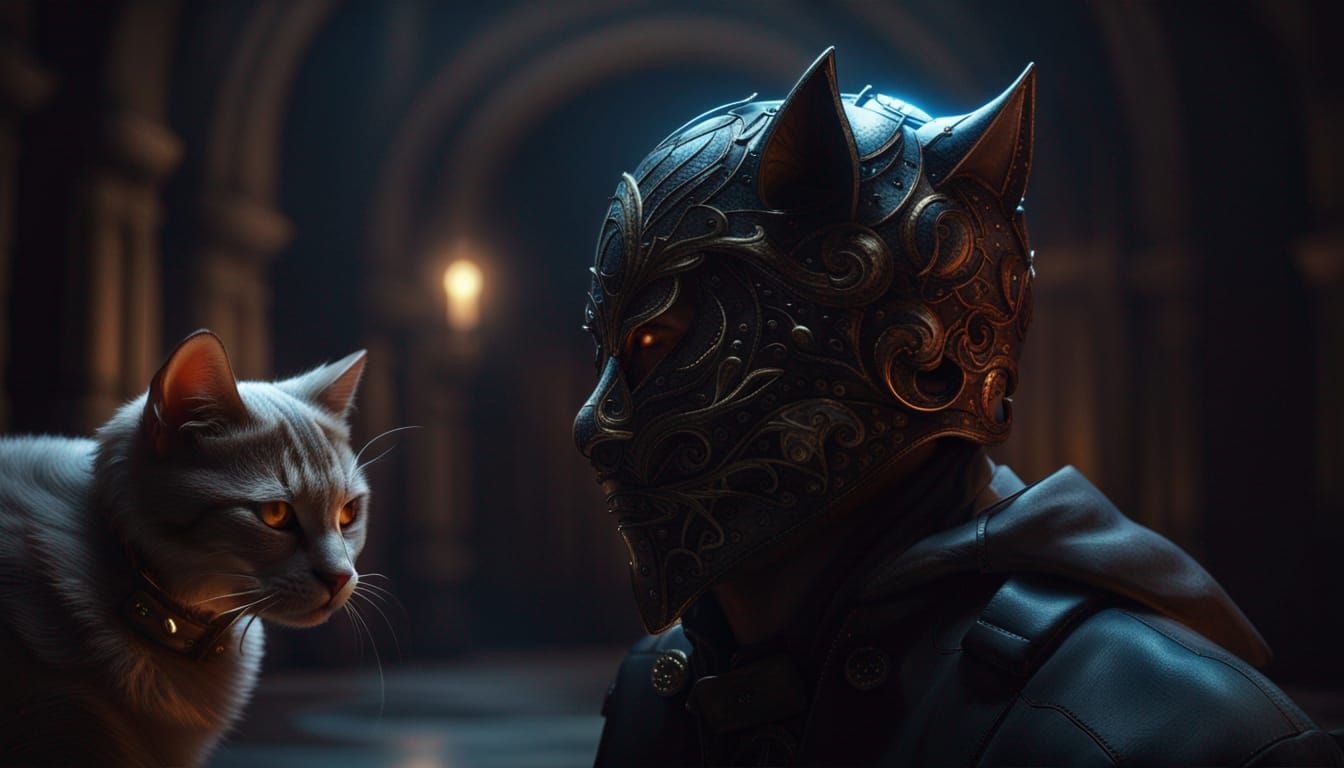 Cat Masked Man, Dark Fantasy Art