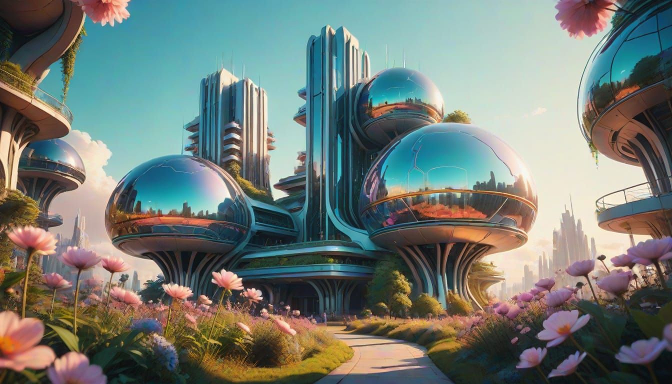 Ethereal Futuristic Cityscape in Vibrant Color