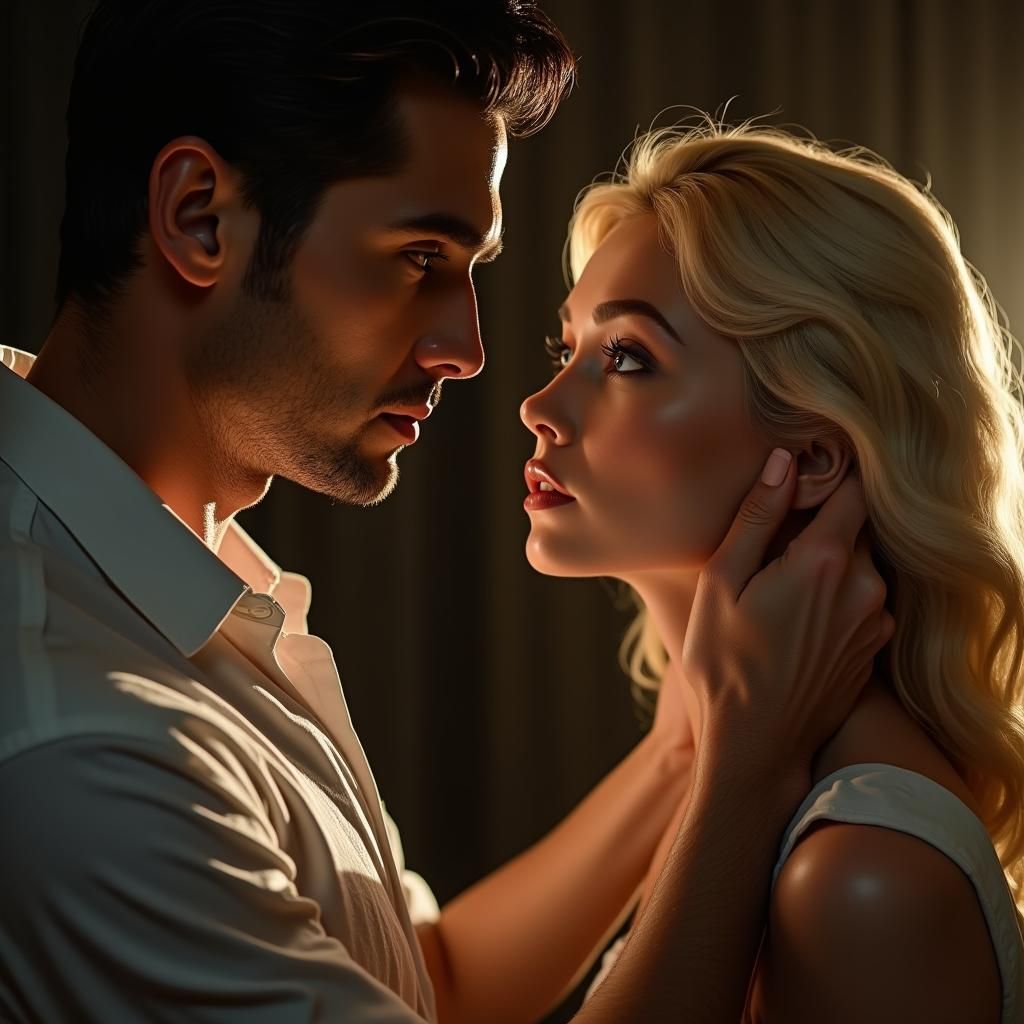 Dominant Man and Defiant Woman in Romantic Portrait