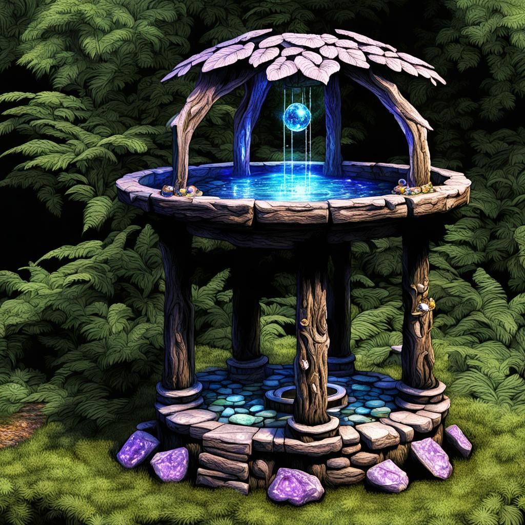 Enchanted Wishing Well in a Cosmic Forest