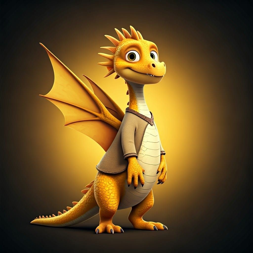 Vibrant 4-Year-Old Yellow Dragon Conquers Bright Background