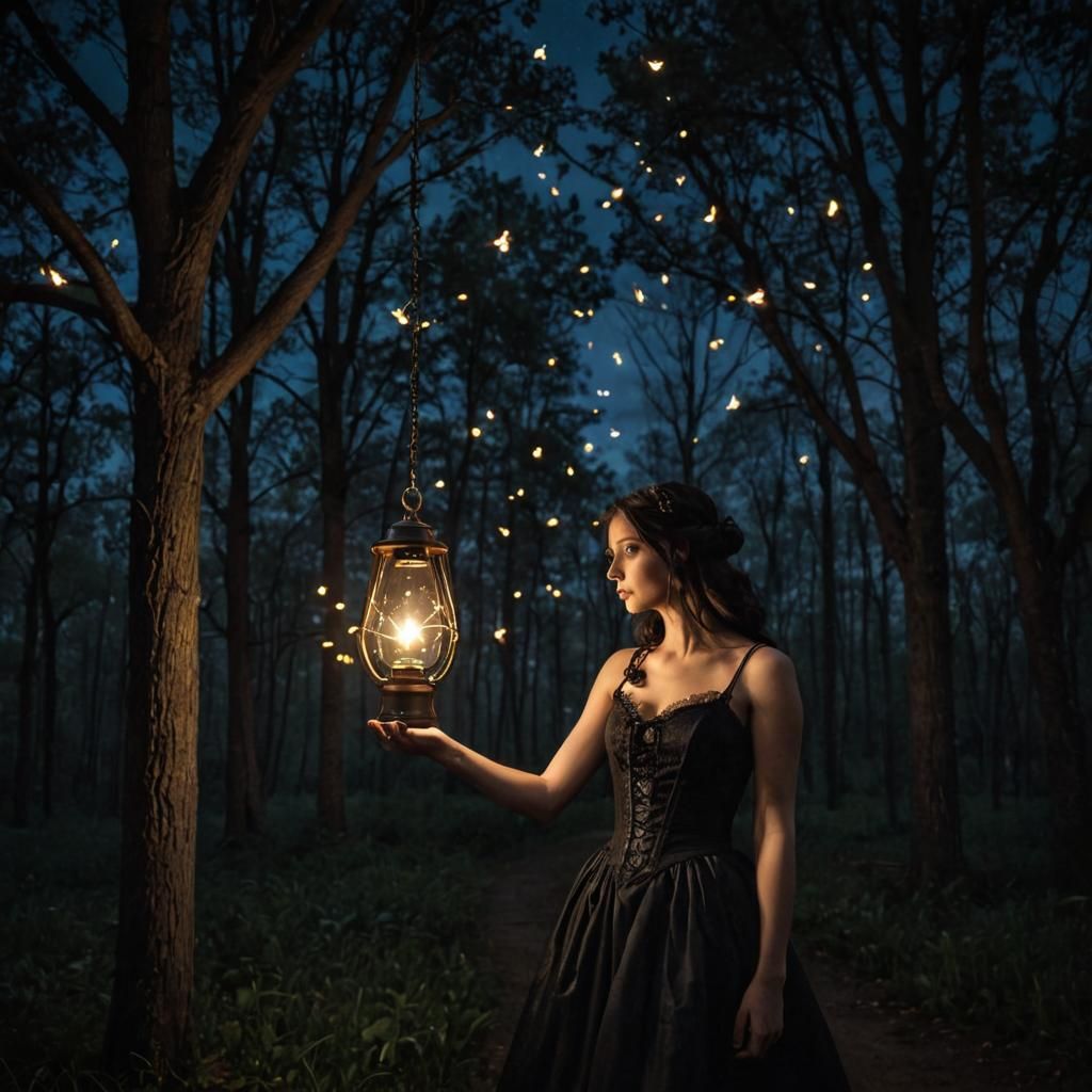 Surreal Gothic Lamp Lit by Fireflies