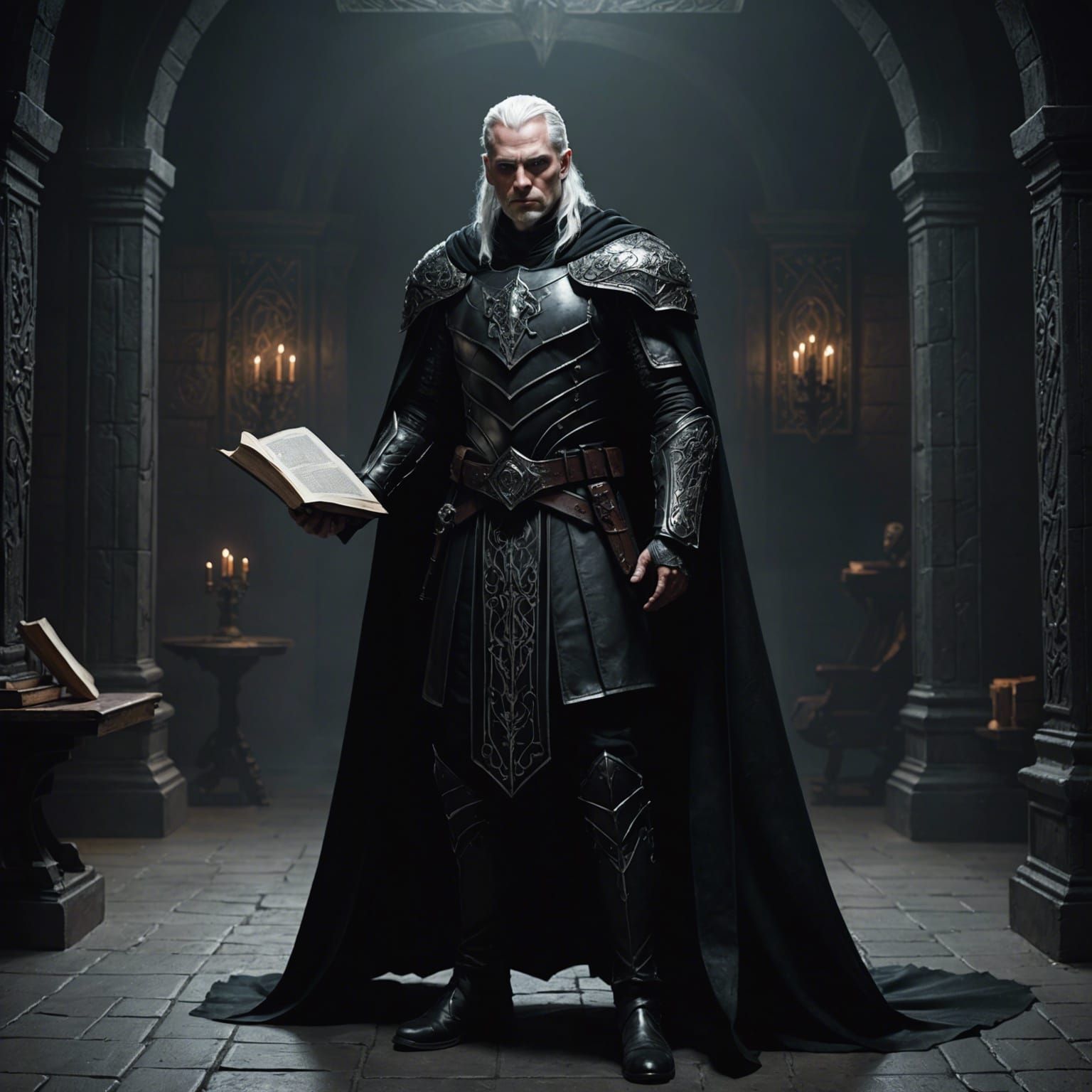 Dark Fantasy Figure with Runes, Detailed Digital Art