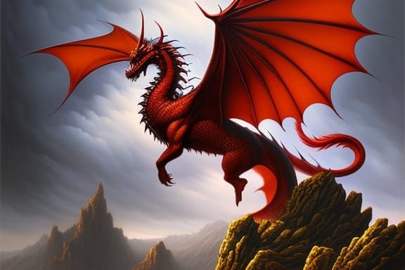Detailed Red Dragon Matte Painting