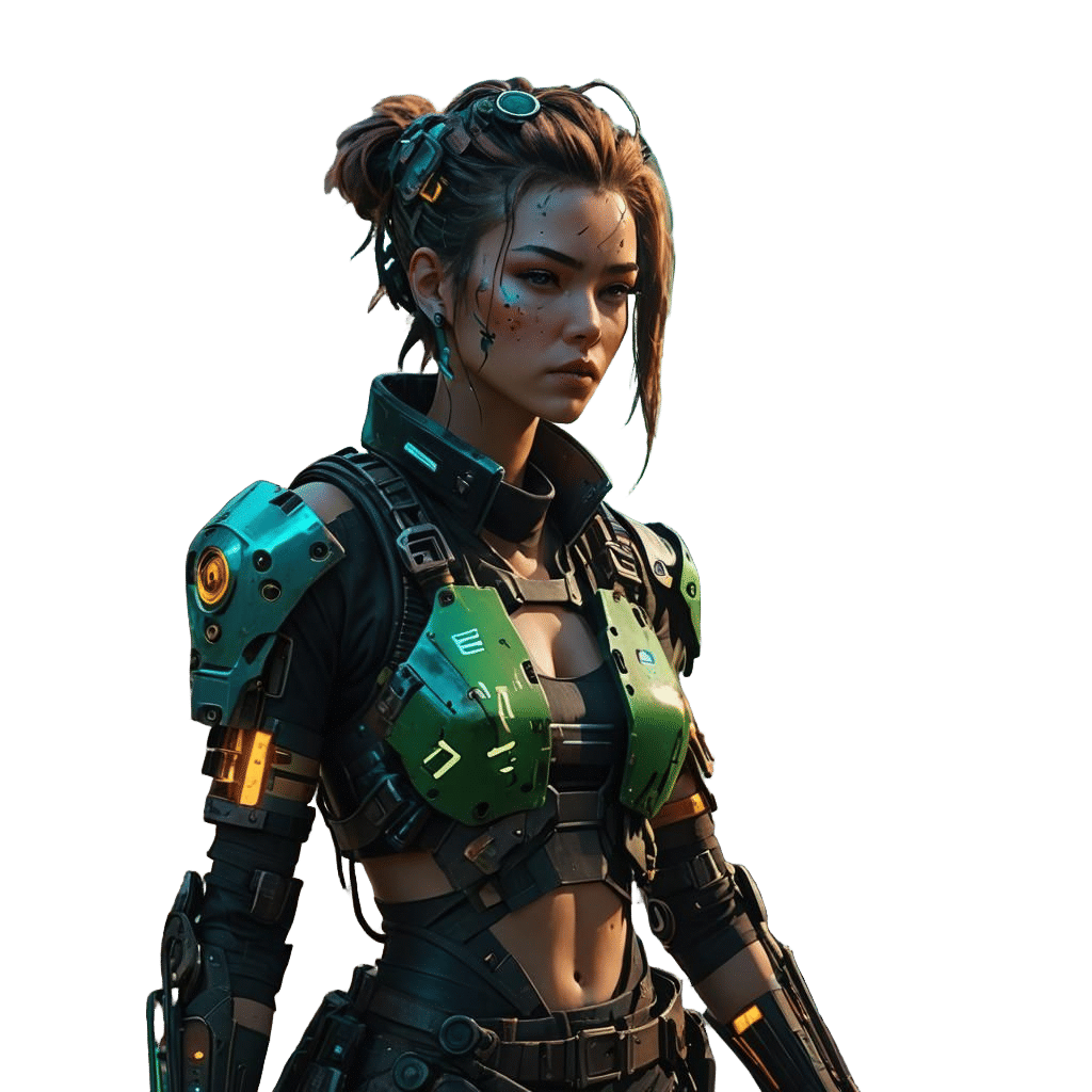 Cyborg Woman in Ruined Cyberpunk World