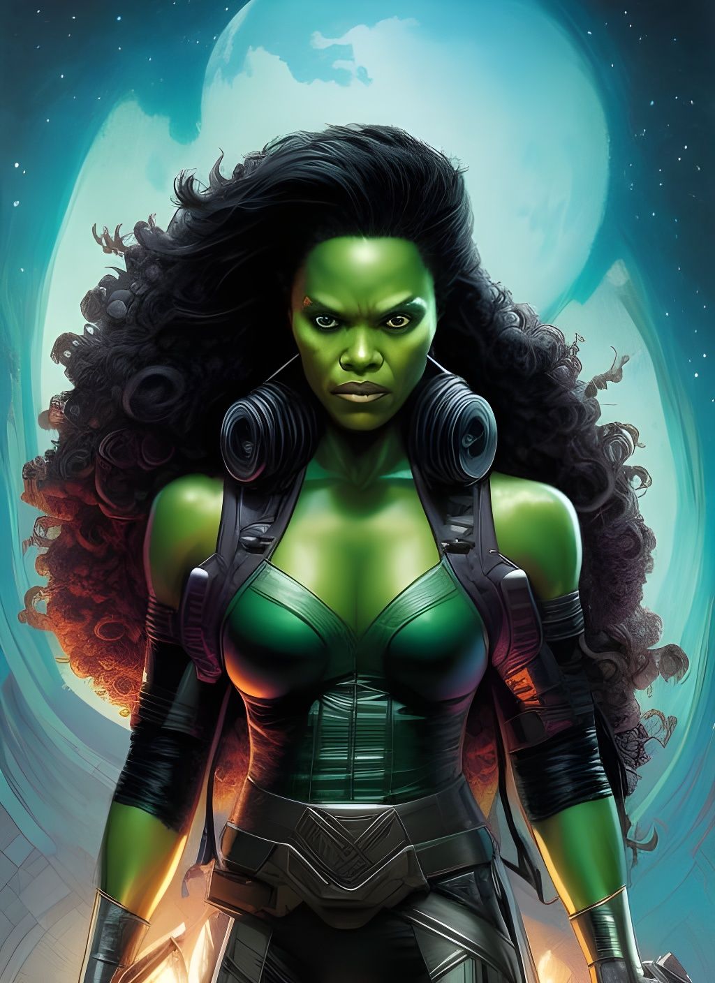 Zoe Saldana as She-Hulk Crayon Caricature