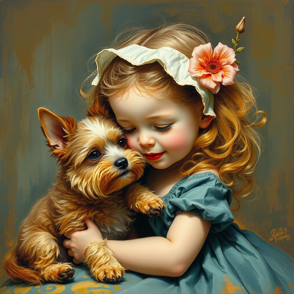 Emotional Child and Pet Portrait in Oil