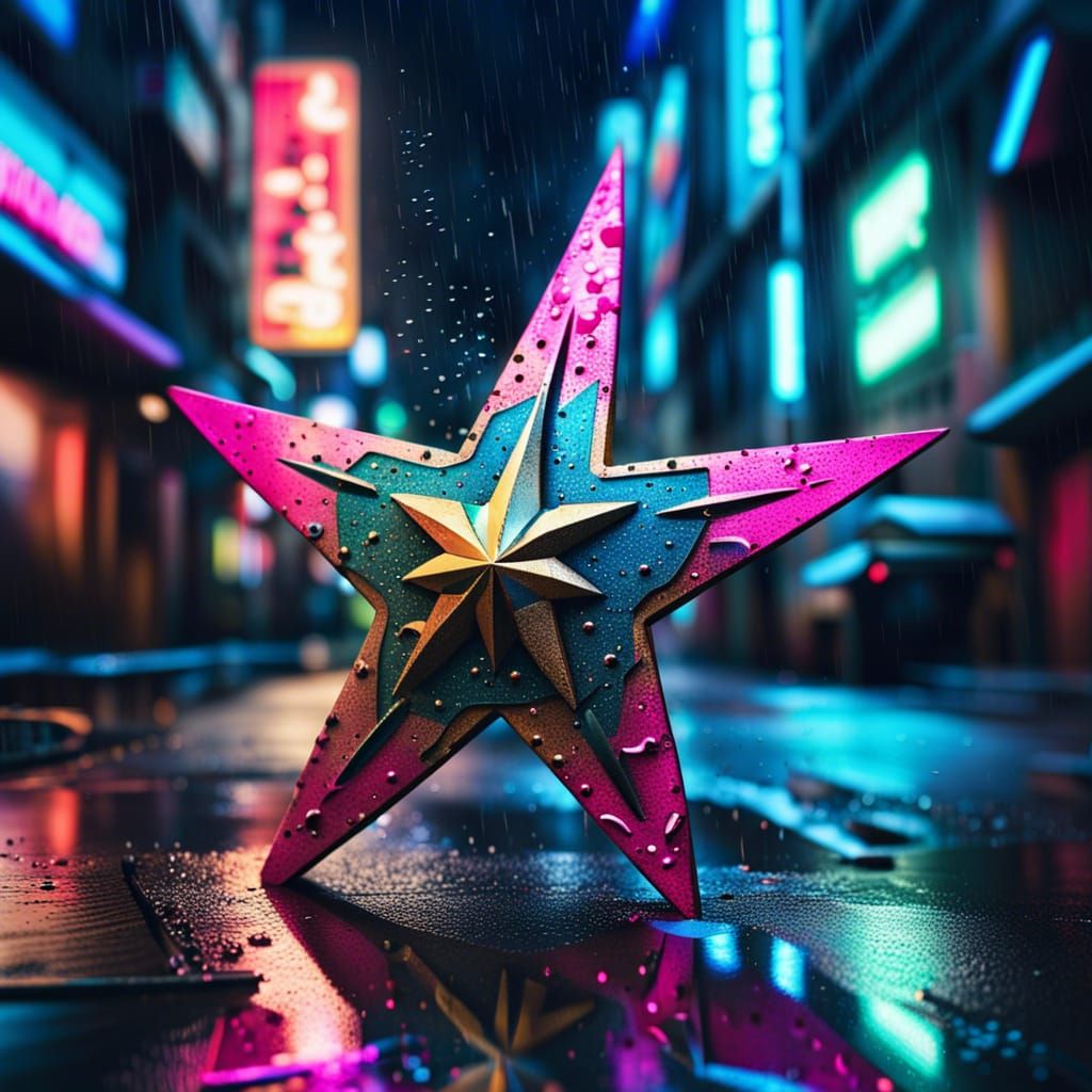 Neon City Throwing Star in Japanese Graffiti Art